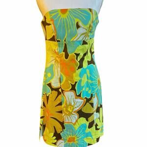 Vintage 90s Tailor New York Size 4 Strapless Mini Y2K Tropical Resort Dress